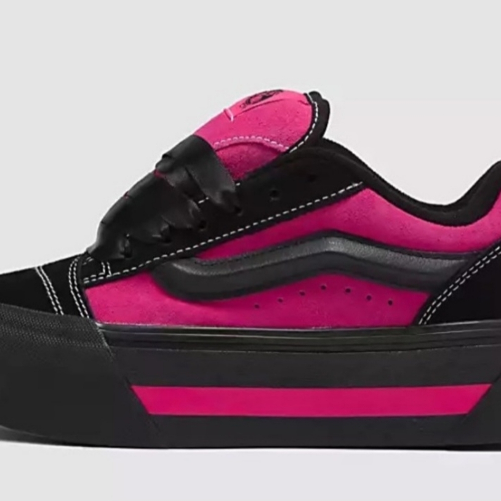 VANS Knu Skate Platform Stacked Skateboarding Sneakers Black/Hot-Pink/Satin New - Picture 9 of 11